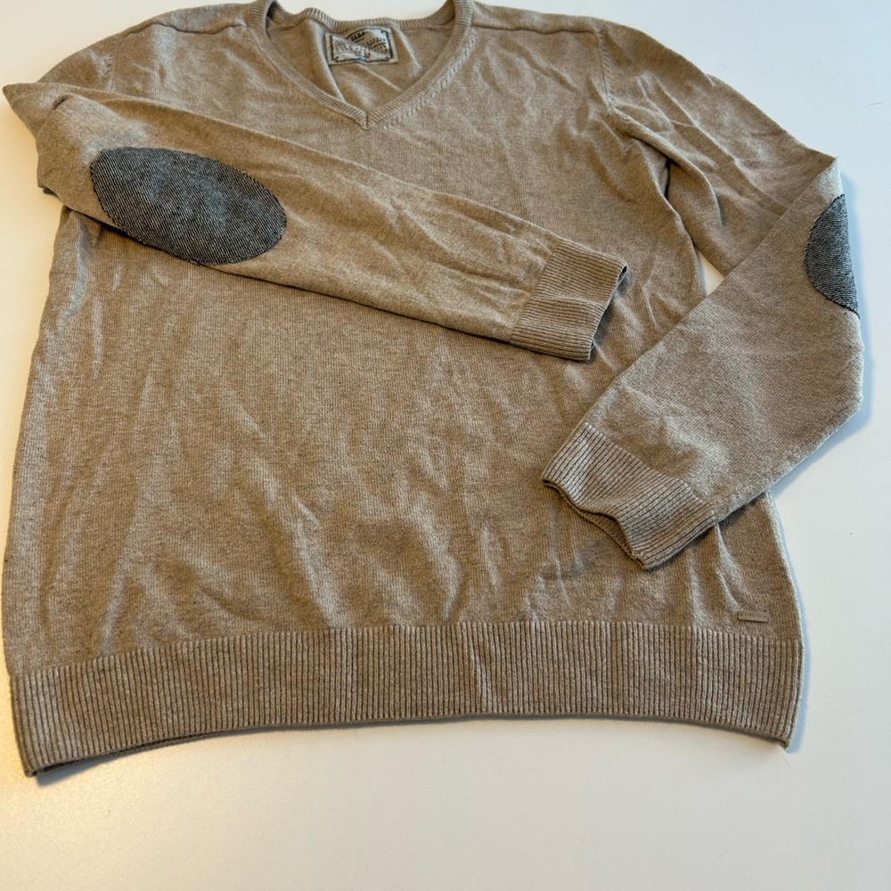 Zara Knitwear sweater V-neckline long sleeves, ribbed cuffs, elbow patches, Sz S - Picture 7 of 9